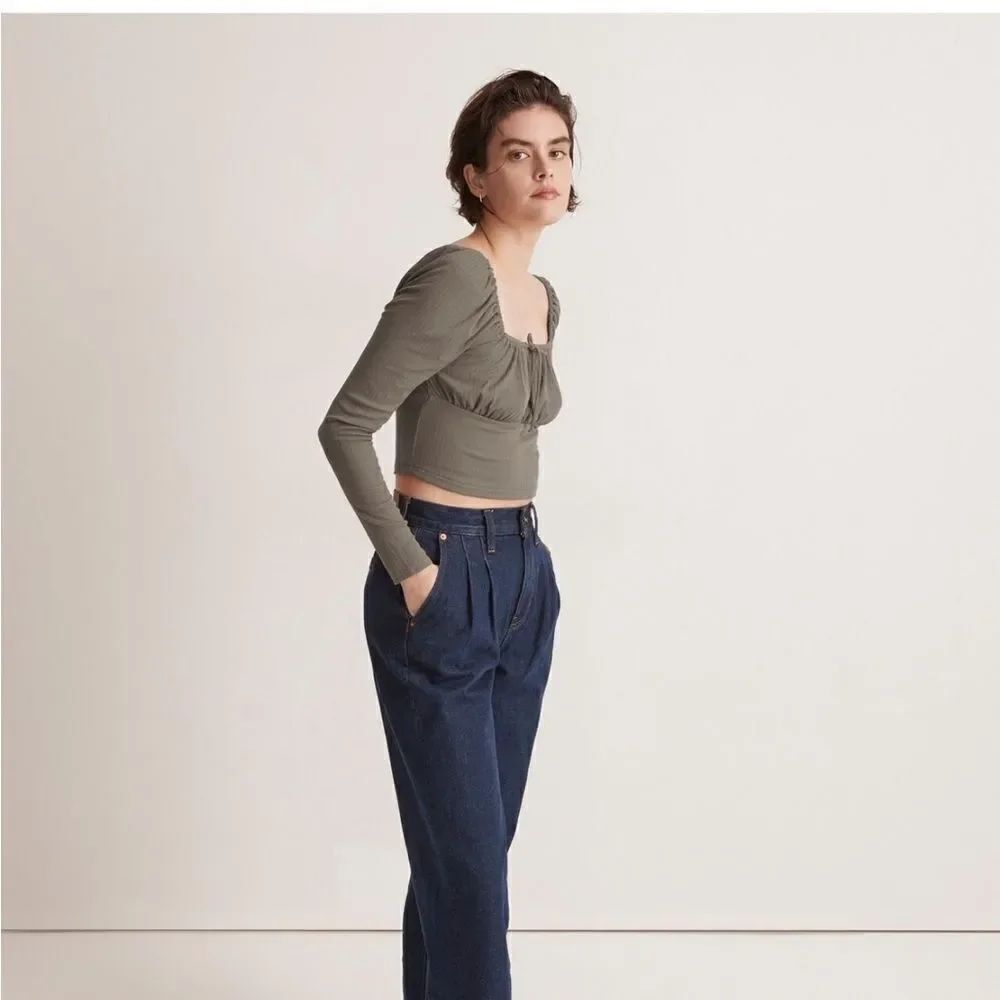 Madewell *BLACK* Ribbed Square-Neck Long-Sleeve Top